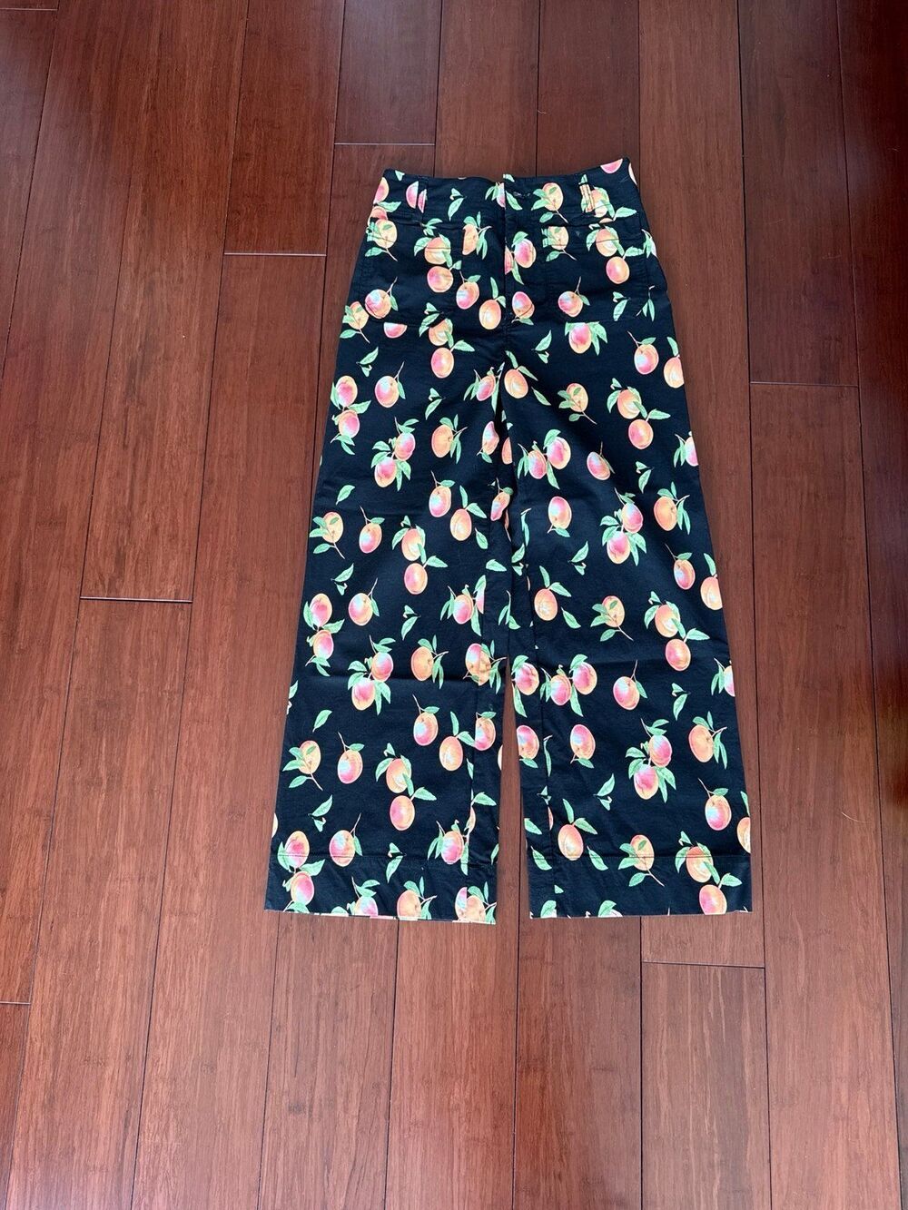 Anthropologie Maeve The Colette Cropped Wide-Leg Pants Size 25 Black Peach Mango